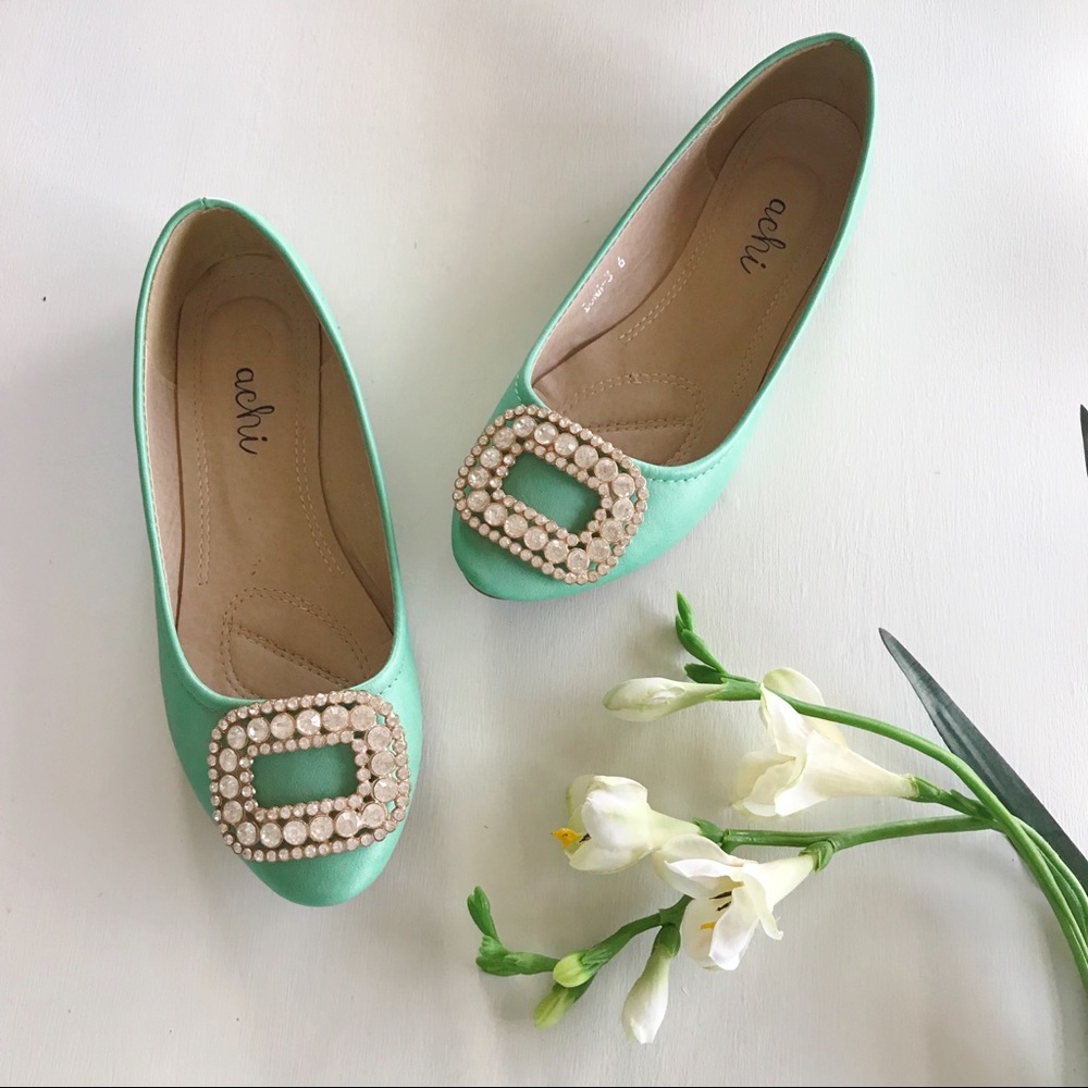 Mint Embellished Flats